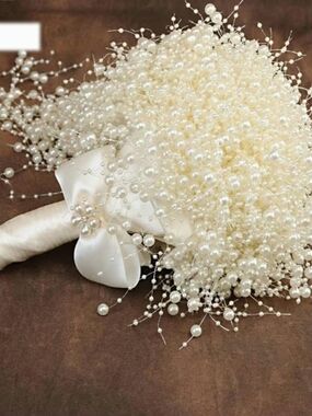 Pearl Cluster Bridal Bouquet with Satin Bow - Ivory